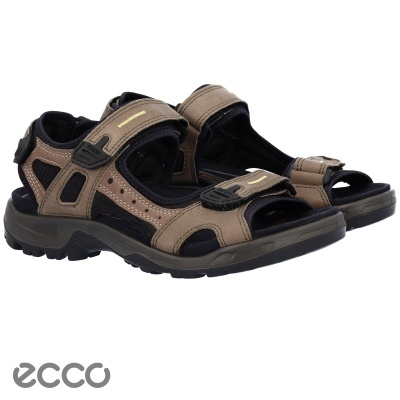 Sandálias masculinas castanho e preto ECCO com tiras de velcro