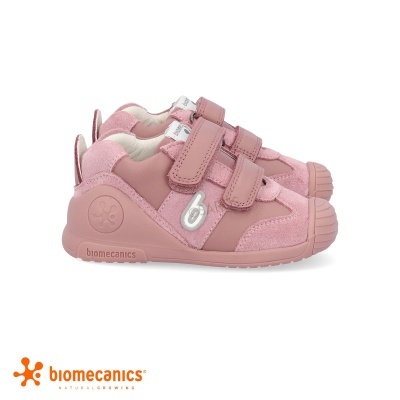 Sapatilhas infantis cor de rosa com fecho de velcro duplo e sola antigota