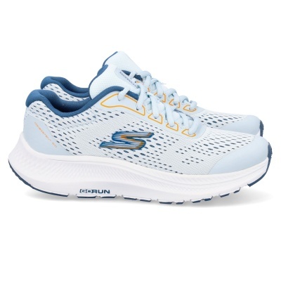 sapatilhas desportivas Skechers azul clara com detalhes amarelos e azuis