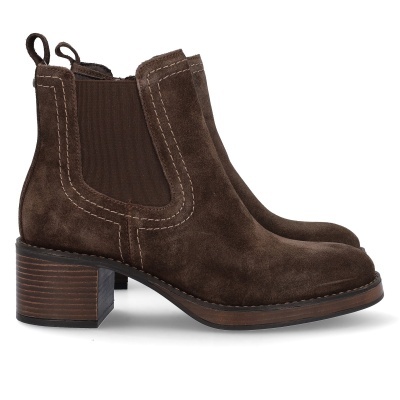 Botas Chelsea castanhas de camurça com salto quadrado de madeira