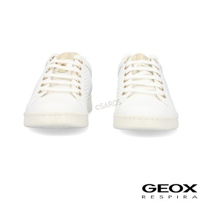 Sapatilhas brancas GEOX RESPIRA com detalhes bege e atacadores em fundo branco