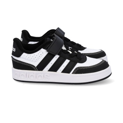 Ténis desportivos Adidas em preto e branco com sola branca e fecho de velcro