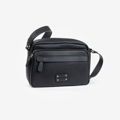 Mala de ombro preta em pele com fecho