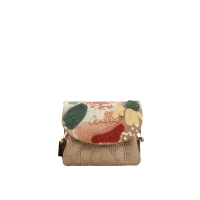 Pequena bolsa Anekke com flap colorido e corpo bege texturizado