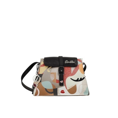 Mala tiracolo Anekke com padrão abstrato e tampa preta