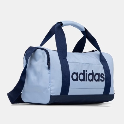 Mala desportiva azul clara adidas com alças azuis escuras