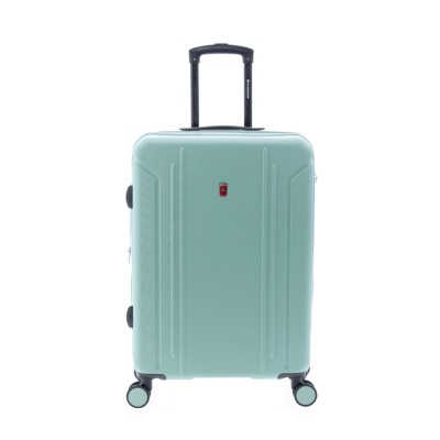 Mala de viagem rígida verde água com rodas giratórias e pega telescópica preta