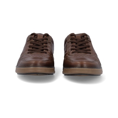 Sapatos de couro castanho escuro com atacadores e sola bege