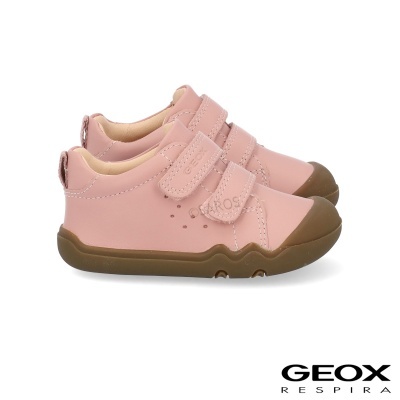 Sapatilhas infantis cor-de-rosa com tiras de velcro e sola castanha