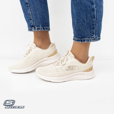 Ténis Skechers creme com detalhes dourados e sola branca