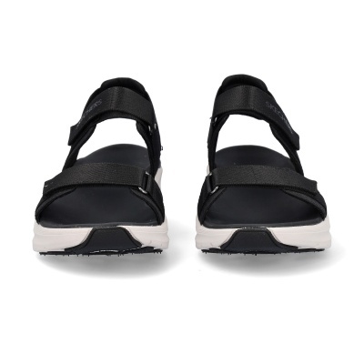 Sandálias Skechers pretas com sola branca e tiras ajustáveis