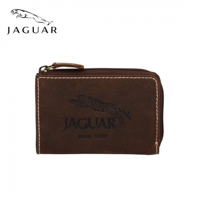 Carteira castanha em pele com fecho e logotipo JAGUAR em relevo