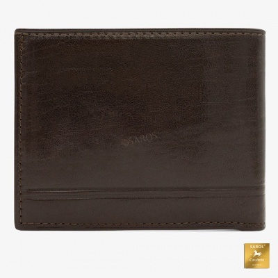 Carteira masculina em pele castanha lisa com duas linhas horizontais