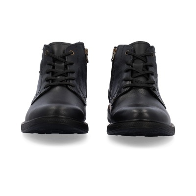 Botins masculinos pretos em couro sintético com atacadores e fecho lateral