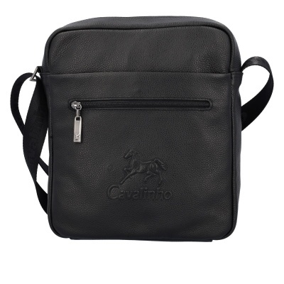 Mala a tiracolo preta com textura de pele e logótipo Cavalinho embutido