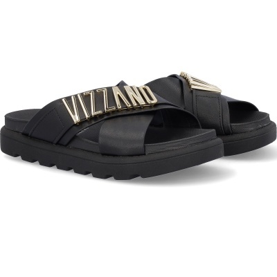 Sandálias pretas com letras douradas VIZZANO