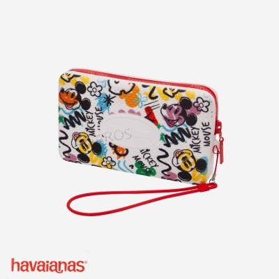 Carteira colorida Disney Mickey e Minnie com fecho vermelho