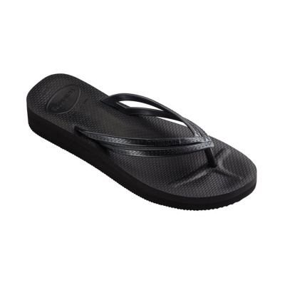Chinelo preto em borracha com tiras duplas e logótipo Havaianas