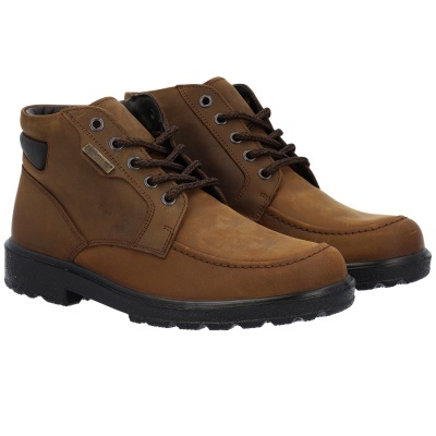 Botas masculinas castanhas de couro com atacadores e sola preta