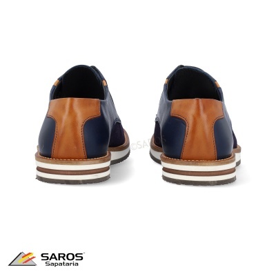Par de sapatos masculinos castanho e azul escuro com sola branca