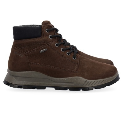 Botas castanhas de pele com atacadores pretos e sola cinza