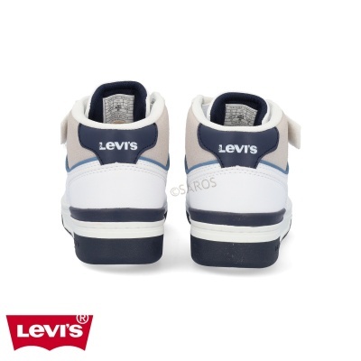 Sapatilhas Levi's brancas com detalhes azuis e bege vistas de trás