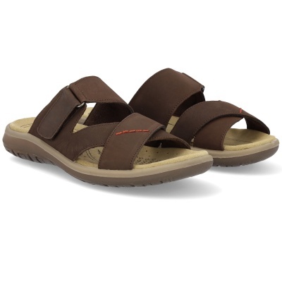 Sandálias castanhas em pele com sola bege e castanha