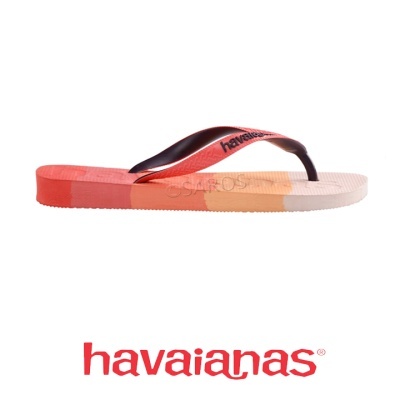 Chinelo Havaianas com sola degradê e tira preta com texto vermelho