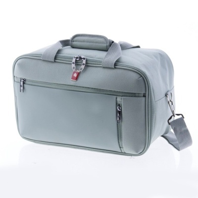 Mala de viagem cinzenta com fechos e alça