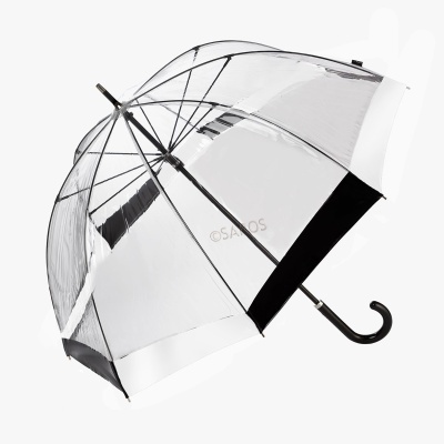 Guarda-chuva transparente com estrutura metálica e pega curva preta