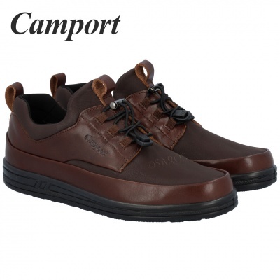 sapatos masculinos casuals castanhos Camport com sola preta e cadarço elástico
