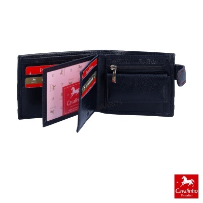 Carteira preta Cavalinho Penafiel em couro aberta com vários compartimentos