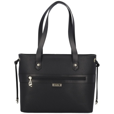 Bolsa preta de senhora com tiras longas e detalhe frontal Cavalinho