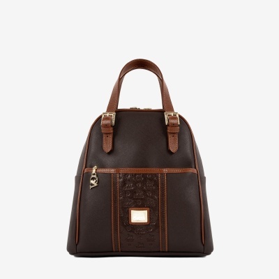 Mochila castanha com detalhes em couro e metal dourado