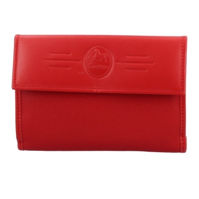 Carteira vermelha com relevo e texto Cavallinho