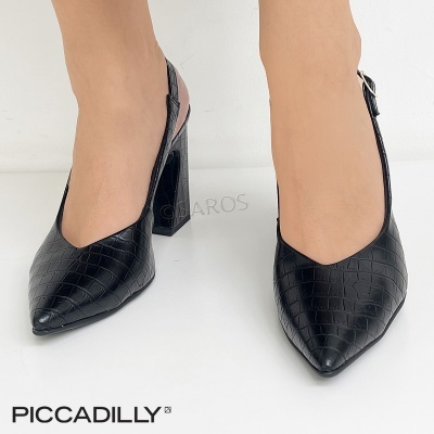 Sapatos de salto em padrão crocodilo preto com tiras