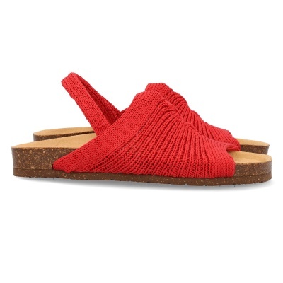 Sandálias vermelhas de tecido tricotado com sola de cortiça