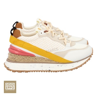 Ténis femininos Gioseppo com detalhes amarelos, rosa e castanhos