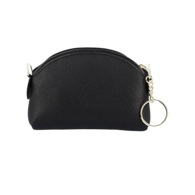 Carteira preta com argola dourada e fecho de correr