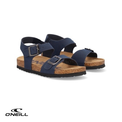 Sandálias O'Neill azul-marinho com fivelas e sola de cortiça em fundo branco