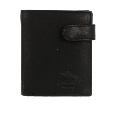 Carteira masculina preta de couro com fecho e logótipo Jaguar