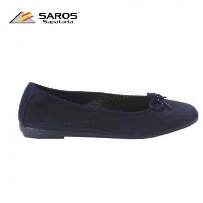 Sapatilha feminina azul escura com laço decorativo
