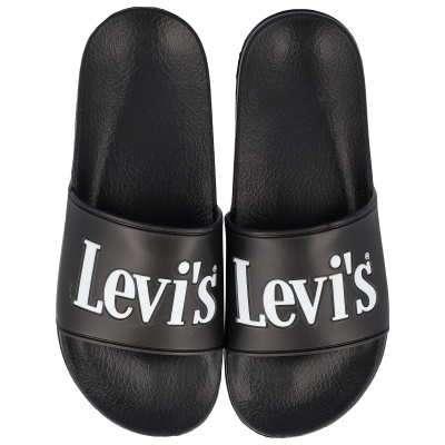 Chinelos pretos com logo branco Levis