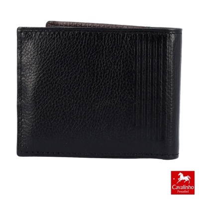Carteira preta em pele com divisórias para cartões e logótipo Cavalinho Penhalta