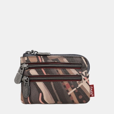 Carteira pequena com padrão abstrato e dois fechos de correr