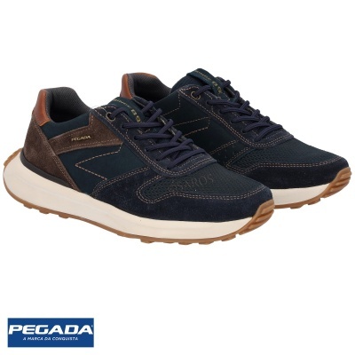 Sapatilhas desportivas Pegada azul escuro e castanho com sola branca e castanha