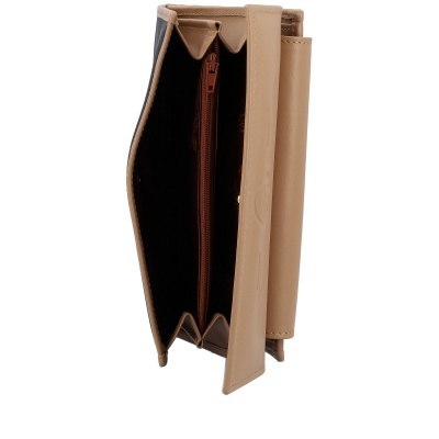 Carteira feminina bege em couro sintético aberta