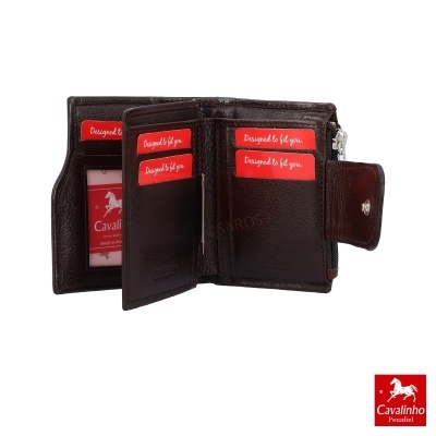Carteira masculina em pele castanha com divis f5es internas e etiquetas vermelhas Cavalinho Penafiel