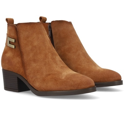 Botas ankle castanhas de camurça com salto médio em bloco