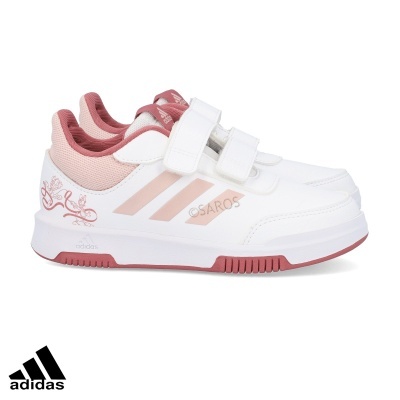 Ténis de criança Adidas branco com detalhes rosa e fechos de velcro